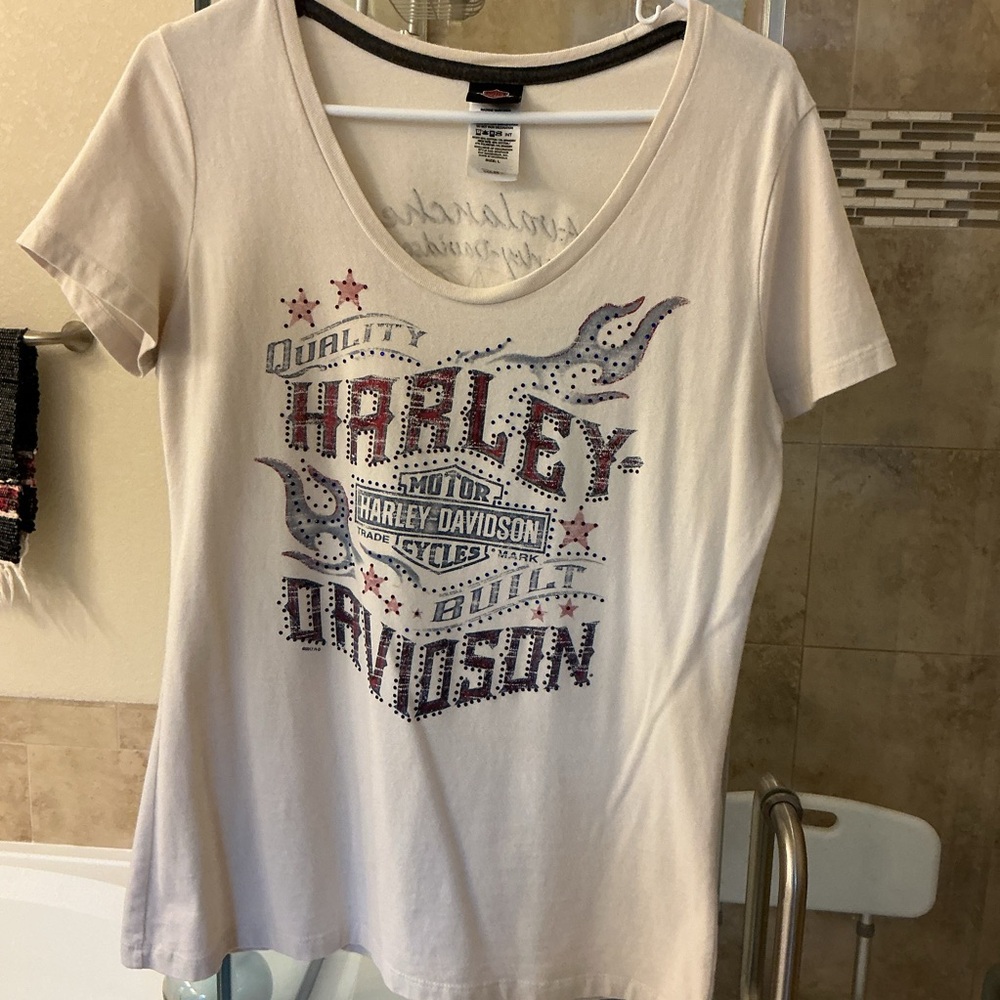 Harley-Davidson Cream, red and blue Avalanche Harley Davidson tee shirt top